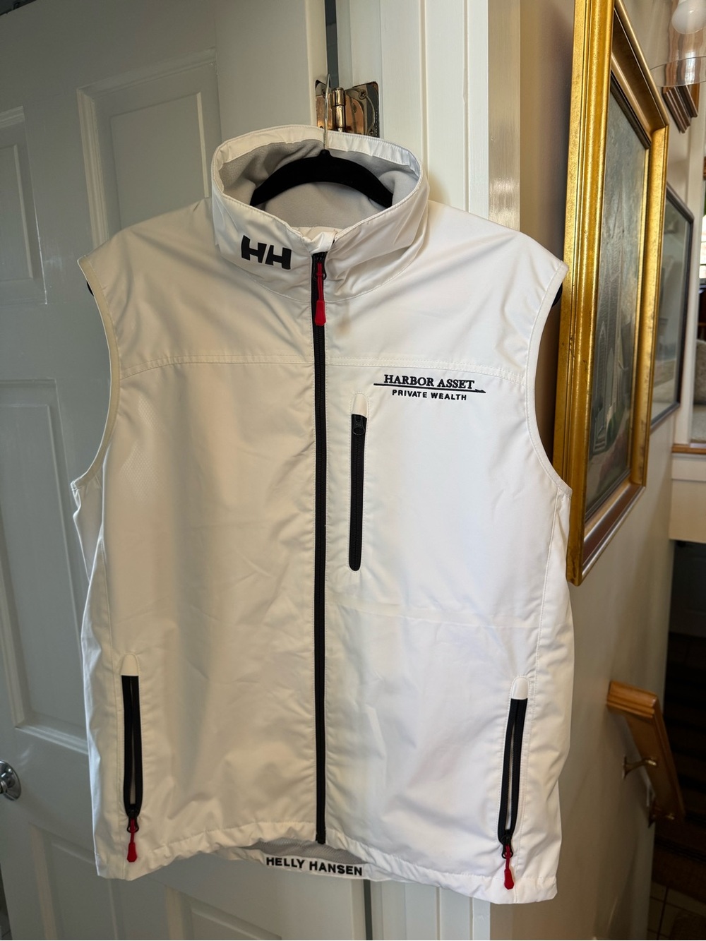 Helly Hansen White Shell Crew Vest 2.0 with Harbor Asset Private Wealth Stiching